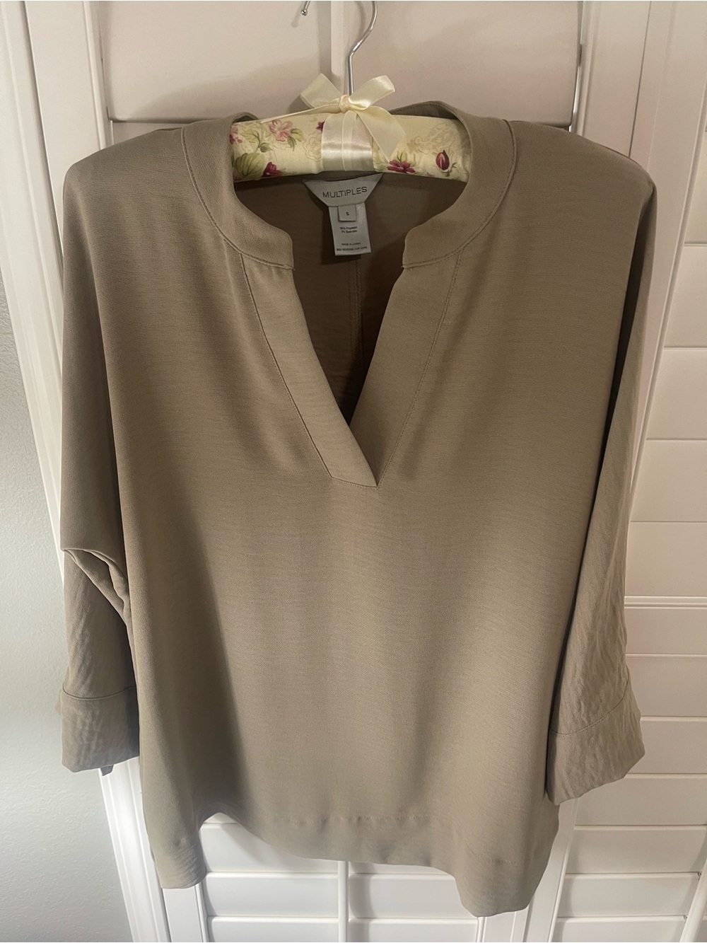 Multiples Olive-Taupe Split V-Neck Tunic